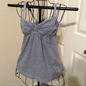 Grey ribbon tie cross cross baby doll blouse